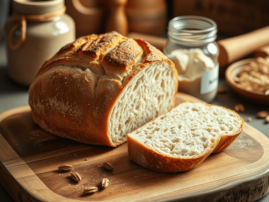 freshly baked and sliced loaf of sourdough bread